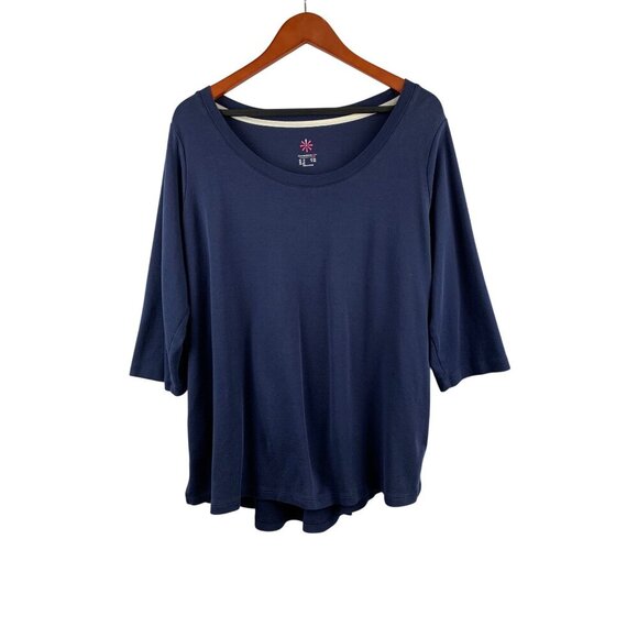 Isaac Mizrahi Live Essentials Womens 3/4 Sleeve Navy Blue Top 1X - Picture 1 of 4